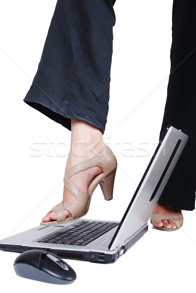 Zdjęcia stock: Kobiet · nogi · laptop · powyżej · crash · działalności