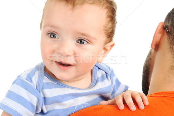 Holding my baby son outdoor, sunny day, happiness and togetherness Stock photo © zurijeta