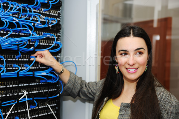 Foto stock: Feminino · administrador · servidor · quarto · tecnologia · segurança