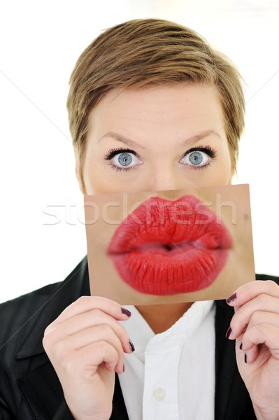 Femenino cara grande boca negocios mano Foto stock © zurijeta