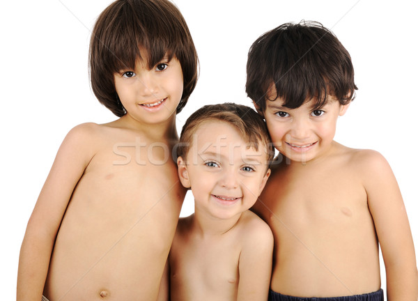 üç gömleksiz çocuklar gülümseme yüz sevmek Stok fotoğraf © zurijeta