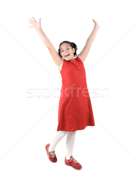 Adorable  preteen school  girl wearing red dress isolated, posing Stock photo © zurijeta