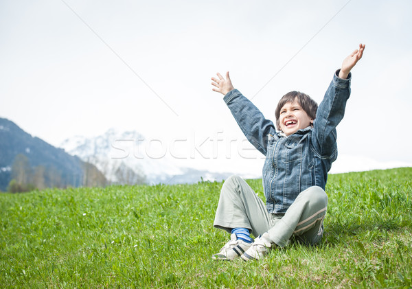 Little boy having beautiful spring vacation in idyllic Alps Stock photo © zurijeta