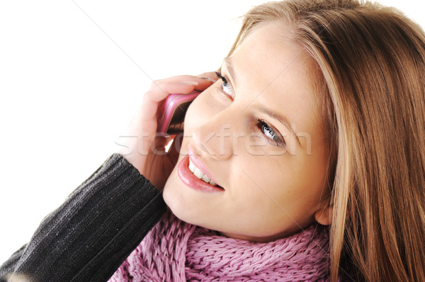Tél gyönyörű lány beszél mobiltelefon nő lány Stock fotó © zurijeta