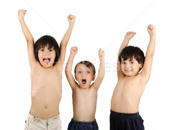 Trois torse nu enfants célébrer sourire visage [[stock_photo]] © zurijeta