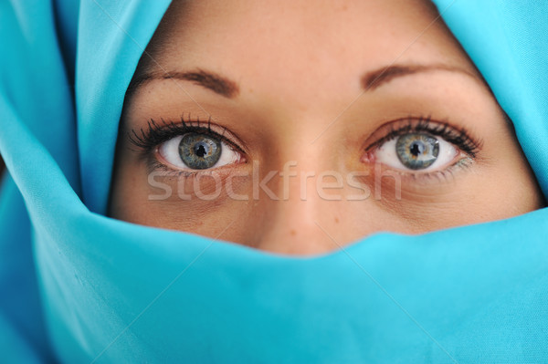 Fashion blue hijab Stock photo © zurijeta