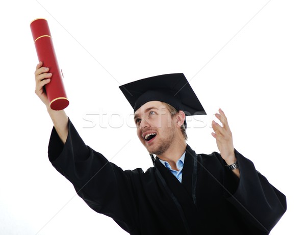 Stockfoto: Jonge · afgestudeerde · student · diploma · geïsoleerd