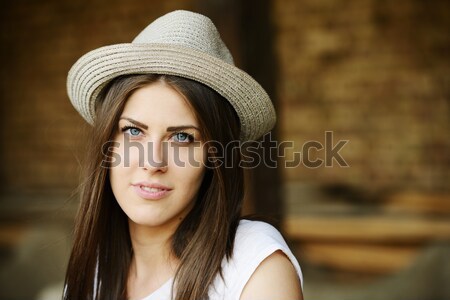 привлекательная девушка Hat красивой молодые брюнетка женщину Сток-фото © zurijeta