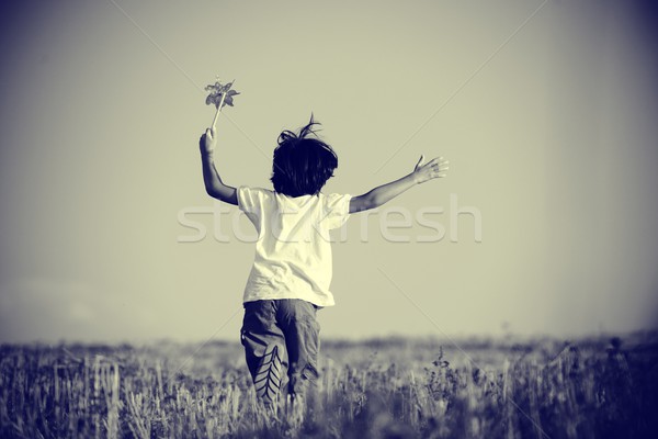 Gyermek természet boldog gyerek fut gyönyörű Stock fotó © zurijeta