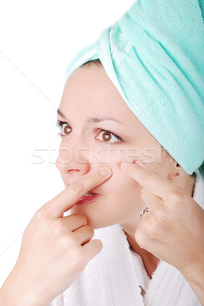 Beautiful girl toalha cabeça preocupado acne Foto stock © zurijeta