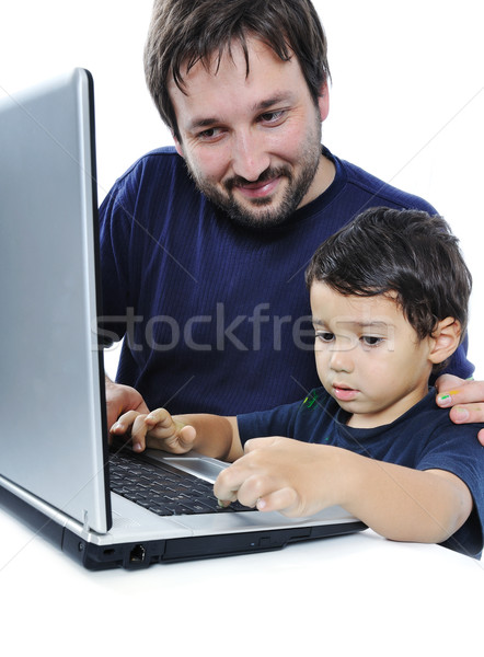 отцом сына ноутбука компьютер счастливым домой образование Сток-фото © zurijeta