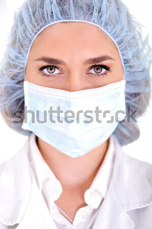 Weiblichen Arzt tragen chirurgisch cap Maske Stock foto © zurijeta