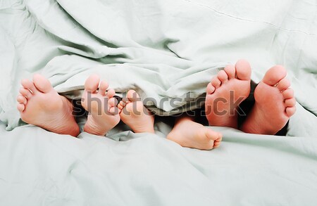 Feliz cama hoja mujer familia casa Foto stock © zurijeta