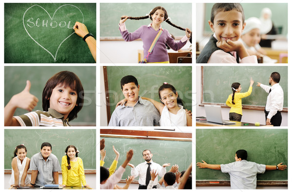 School concept, children and teacher in classroom - collage. Look for more ideas and photos in my po Stock photo © zurijeta