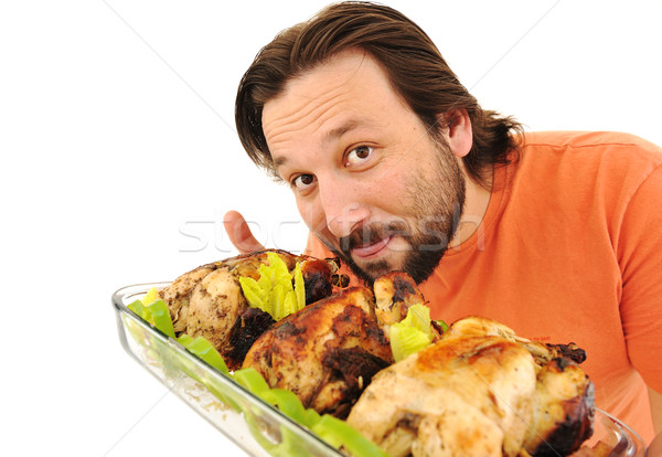 Przygotowany kurczaka żywności twarz człowiek Zdjęcia stock © zurijeta