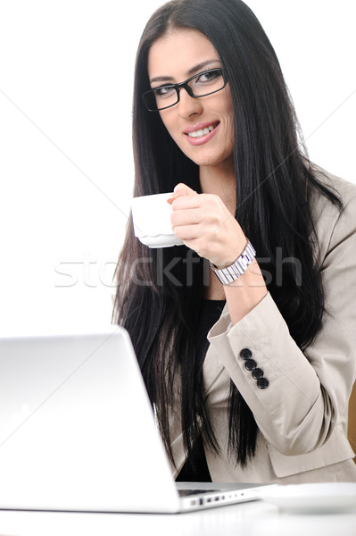 Stockfoto: Vrolijk · zakenvrouw · koffiekopje · kantoor · handen