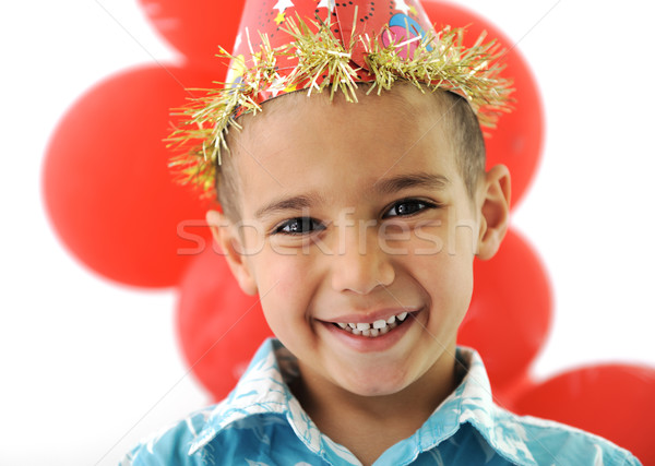 Születésnapi buli boldog gyerekek ünnepel léggömbök ajándékok Stock fotó © zurijeta