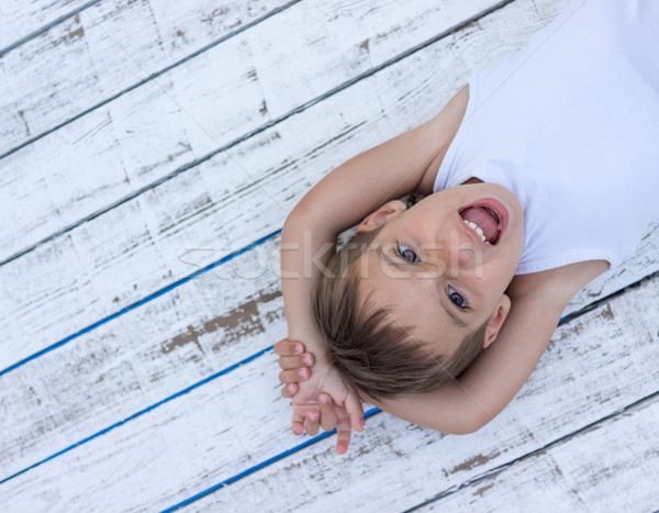 Kind witte houten hemel glimlach ontwerp Stockfoto © zurijeta