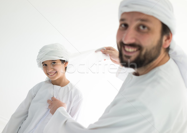 Gelukkig arabisch vader hoofddoek zoon Stockfoto © zurijeta