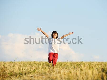 Twee weinig jongens veld lopen kinderen Stockfoto © zurijeta