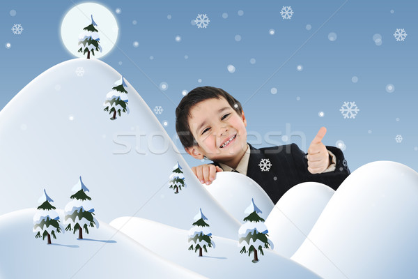 Conceptual photo combined with illustration. New year, winter and snow, child and happiness for your Stock photo © zurijeta