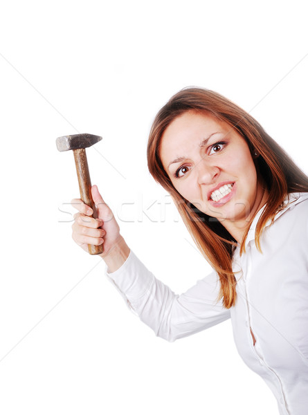 Crazy woman with hammer Stock photo © zurijeta