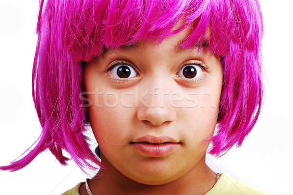 Imádnivaló lány rózsaszín haj kézmozdulat arc Stock fotó © zurijeta