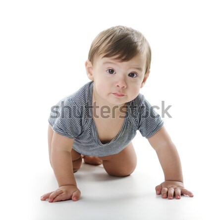 Baby vergadering vloer geïsoleerd witte jongen Stockfoto © zurijeta