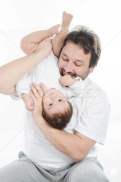 Foto stock: Feliz · moço · sorridente · meses · velho