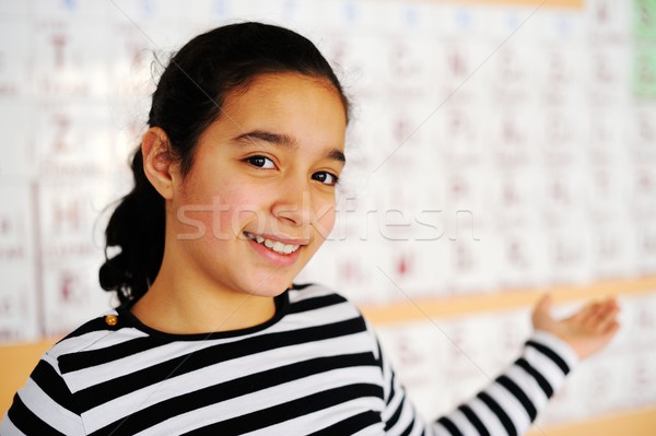 Cute lovely school children at class with periodic table of the  Stock photo © zurijeta