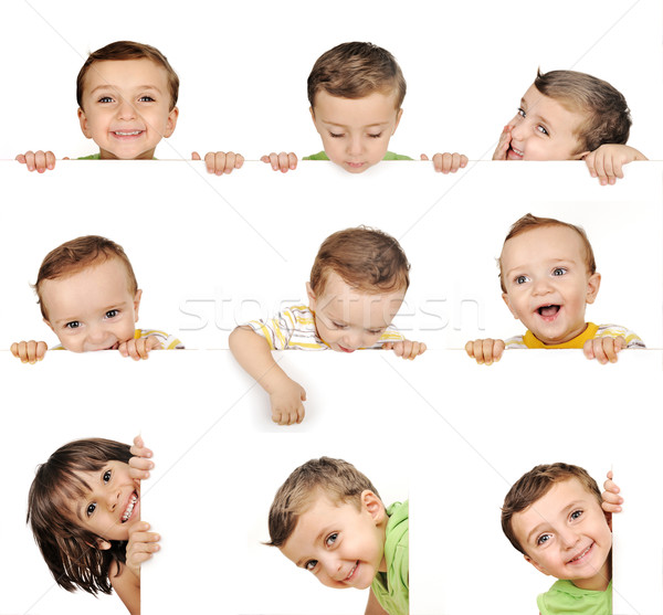 beautiful brown hair blue eyes boy smile on white Stock photo © zurijeta