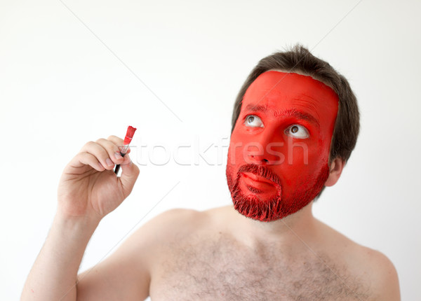 [[stock_photo]]: Peinture · visage · main · brosse · Homme · adulte