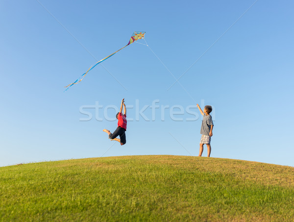 Foto stock: Corrida · pipa · férias · de · verão · férias · perfeito · prado