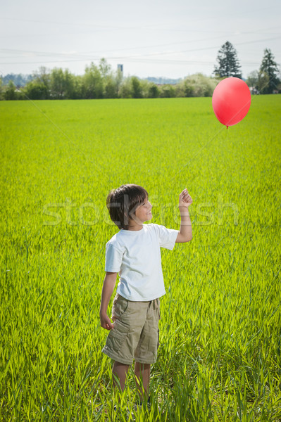 Kind ballon permanente groene veld kid Stockfoto © zurijeta