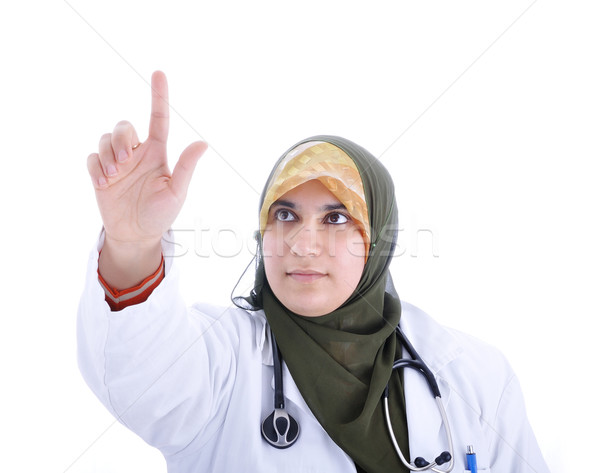 Muslim doctor female pressing digital button isolated Stock photo © zurijeta