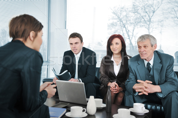 Stock foto: Geschäftsfrau · Interview · drei · Geschäftsleute · Business · Büro