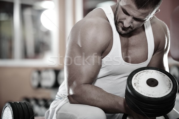 Athletic bodybuilder, execute exercise in sport gym hall Stock photo © zurijeta