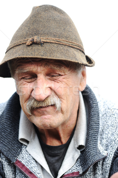 Magányos idős férfi munkás idős fej gondolkodik Stock fotó © zurijeta