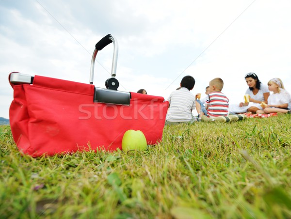 Family with children having picnic time on green meadow in natur Stock photo © zurijeta