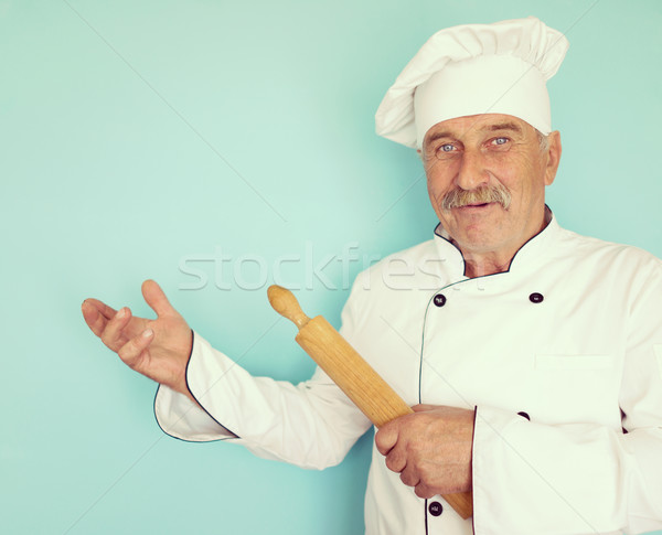 Senior kok snor ouderen chef witte Stockfoto © zurijeta
