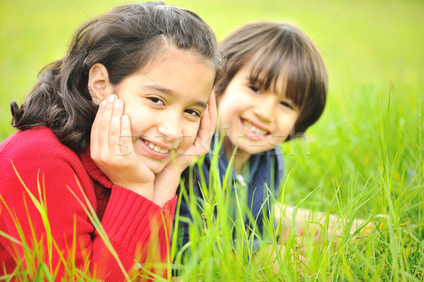 Mutlu çocuklar doğa yüz çim yaz Stok fotoğraf © zurijeta