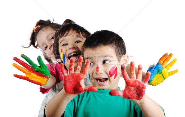 Happy children with colors Stock photo © zurijeta