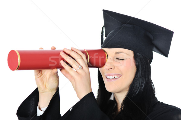 Student girl in an academic gown, graduating and diploma Stock photo © zurijeta
