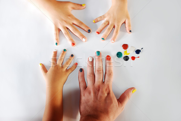 Children little hands playing with colors on white background Stock photo © zurijeta