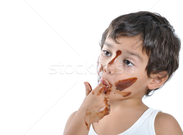Cute kid with chocolate on his face Stock photo © zurijeta