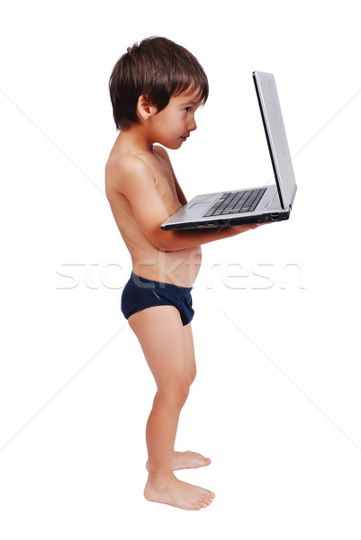 Cute kid in underwear with laptop, isolated Stock photo © zurijeta