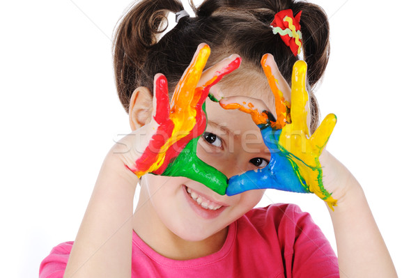  hands painted in colorful paints ready for hand prints Stock photo © zurijeta