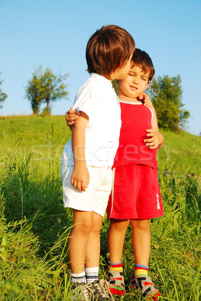 Iki mutlu çocuklar diğer çayır Stok fotoğraf © zurijeta