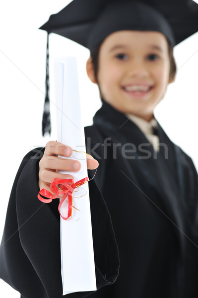 Stock photo: Diploma graduating little student kid, successful elementary school