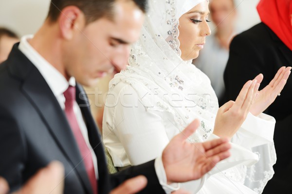 Muslim bride and groom at the mosque during a wedding ceremony Stock photo © zurijeta